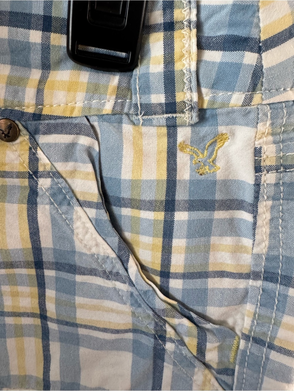 Retro AE Plaid Micro Shorts in Blue, White & Yellow - Picture 3 of 8